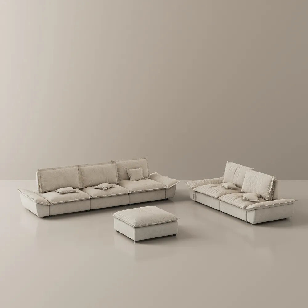 2-3 Seater Modern Sleeper Beige Sofa Set with Ottoman