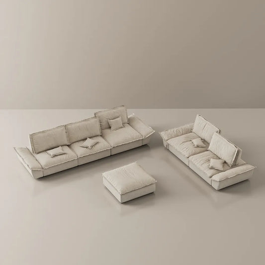 2-3 Seater Modern Sleeper Beige Sofa Set with Ottoman