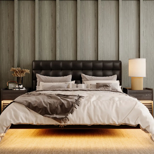 Modern Queen Size Floating Bed Frame with Sensor LED Lights