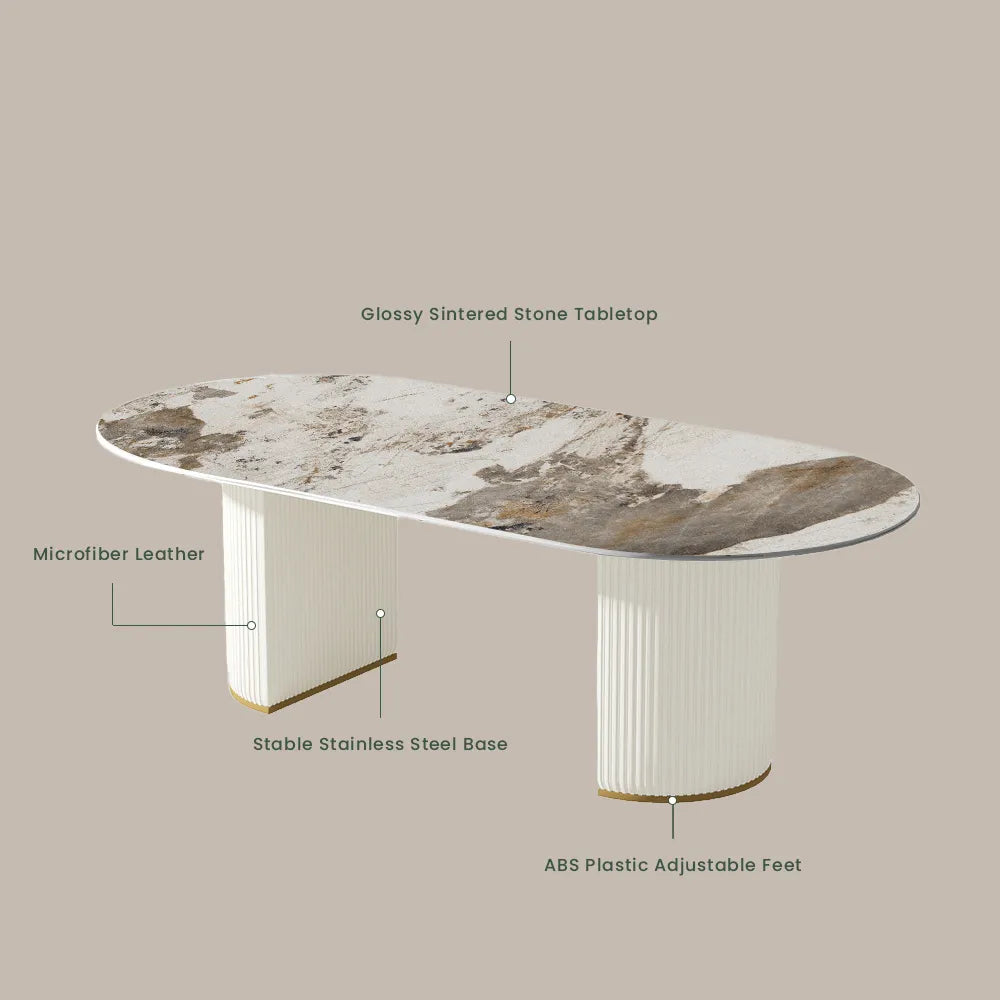 Lira - Table à manger ovale en pierre frittée brillante
