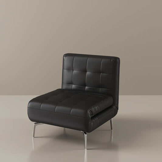 Black Faux Leather Sofa Bed with Adjustable Backrest and Carbon Steel Frame –