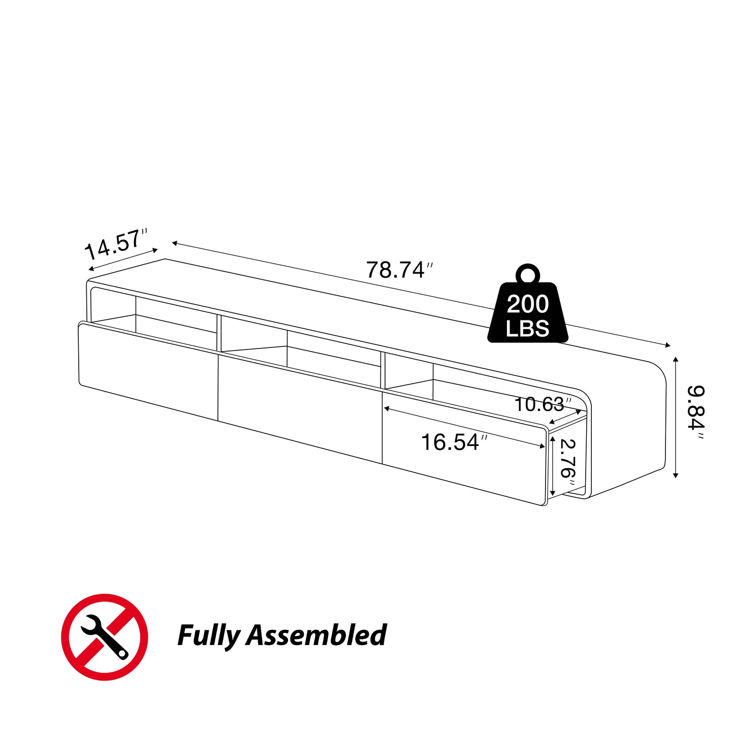 78.74"Modern Wood Black TV Stand