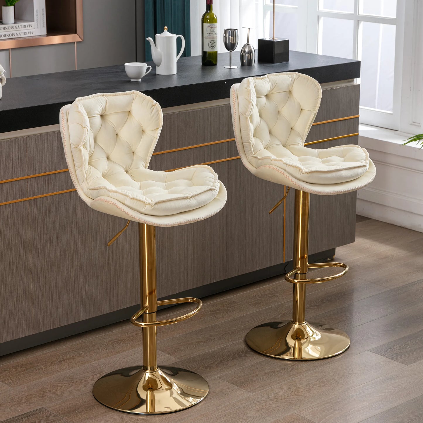 Tabourets de bar réglables en velours modernes (lot de 2)