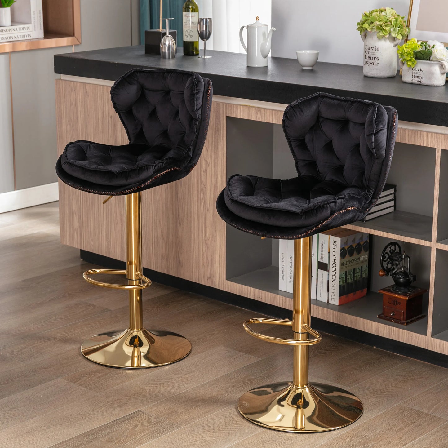 Tabourets de bar réglables en velours modernes (lot de 2)