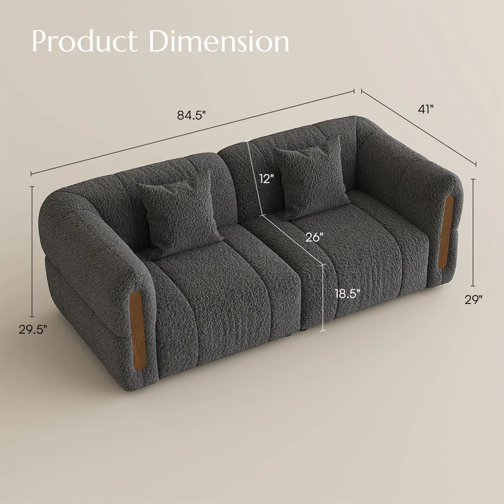 Modern Boucle sofa with solid wood details