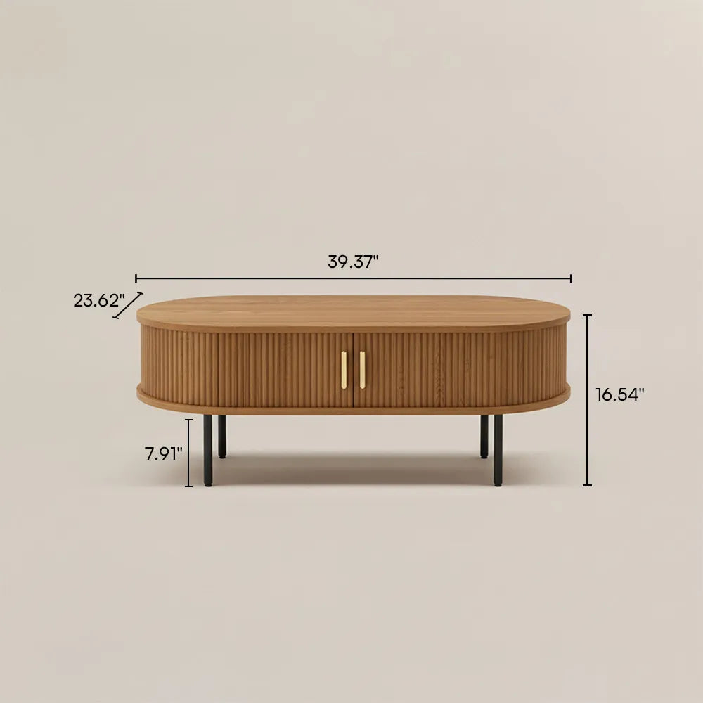 Eos-47'' Oval Wood Fluted Coffee Table with Storage