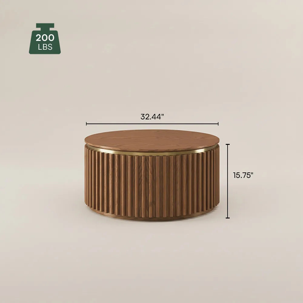 Silva-32" Round Fluted Coffee Table with Storage