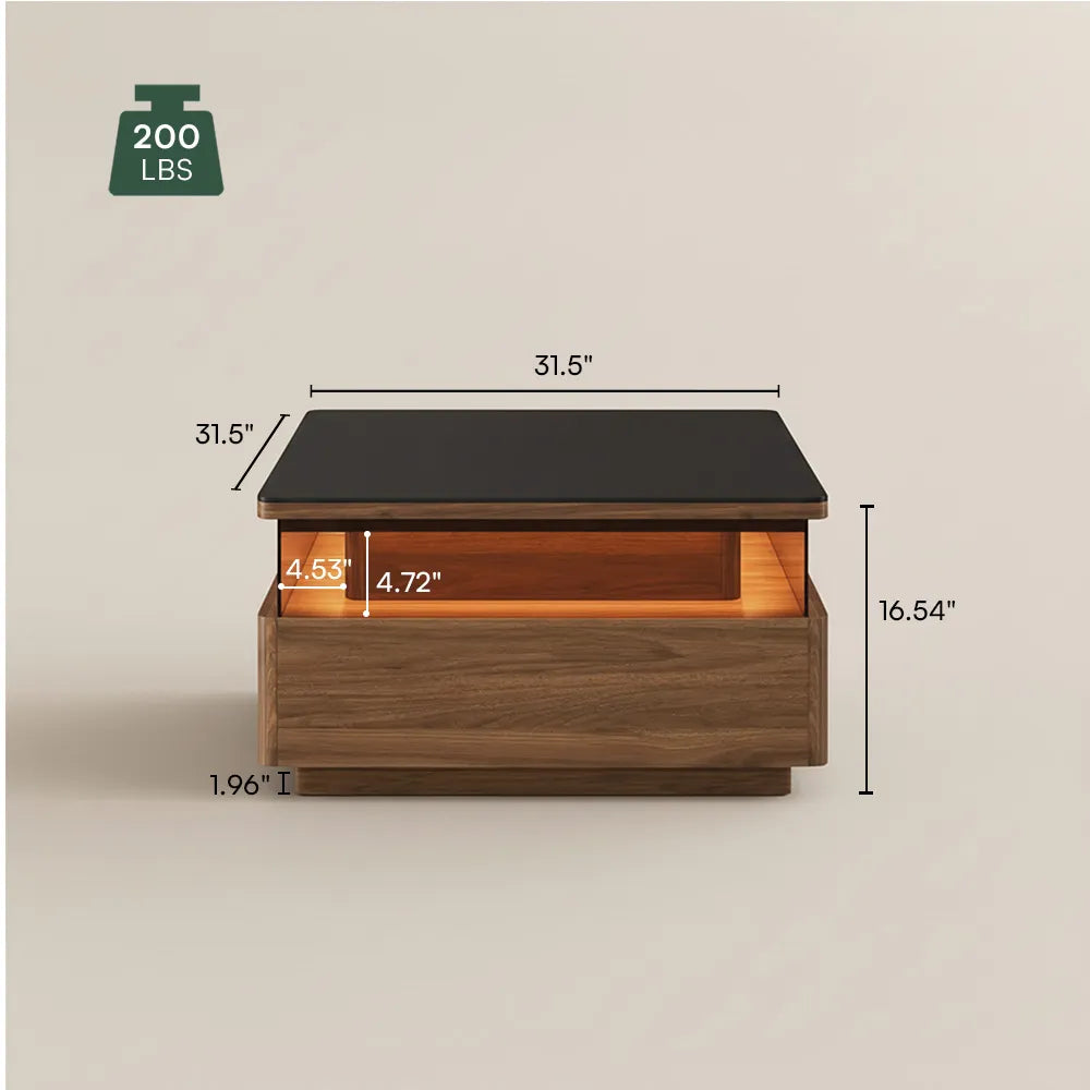 Aether-31" Square LED Coffee Table with Storage