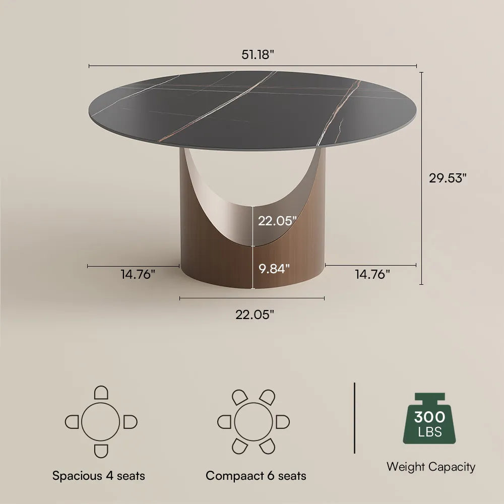 51in Hobart-Round Matte Sintered Stone Dining Table