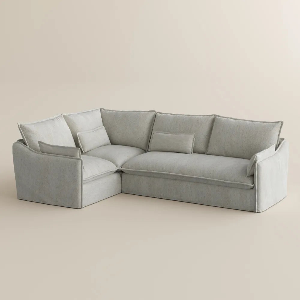 Luna-Beige L-Shaped Sectional Modern Cotton Linen Sofa with Clean Lines