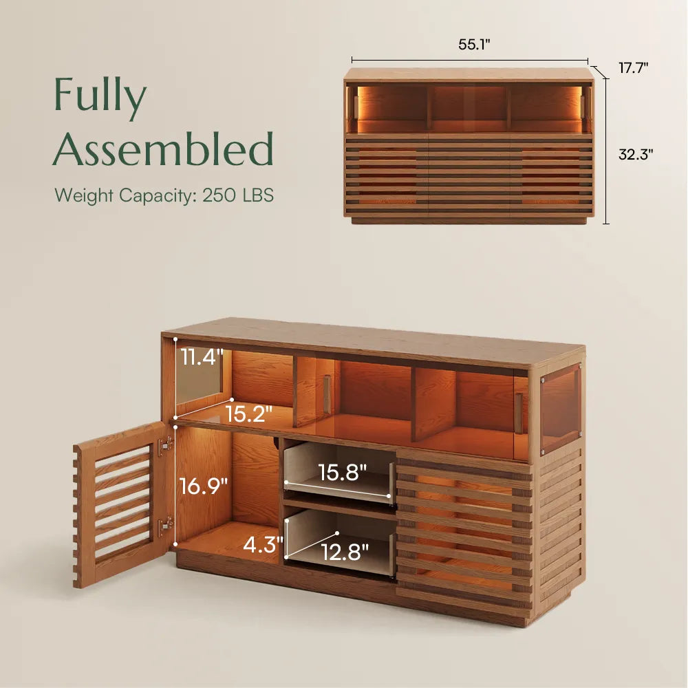 Selene-55'' LED Horizontal Slatted Storage Cabinet