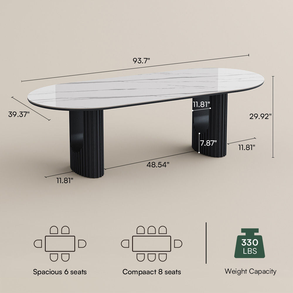 Silva - Table à manger ovale moderne en pierre frittée brillante