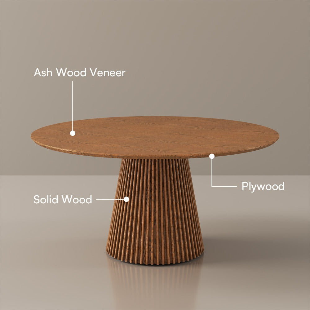 Round dining table materials: ash wood veneer top, plywood, solid wood