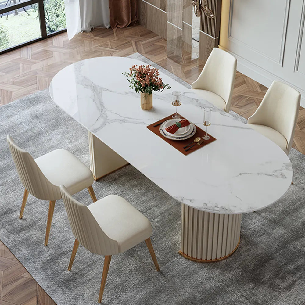 Lira - Table à manger ovale en pierre frittée brillante