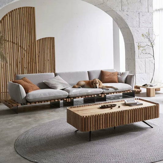 133.86-inch solid wood cotton linen sofach solid wood cotton linen sofa