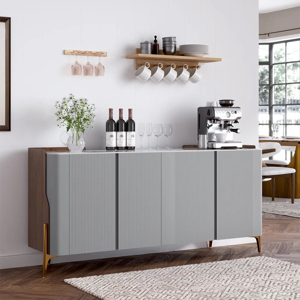 Buffet-buffet de luxe moderne de 70 pouces avec plateau en pierre frittée Pandora et rangement