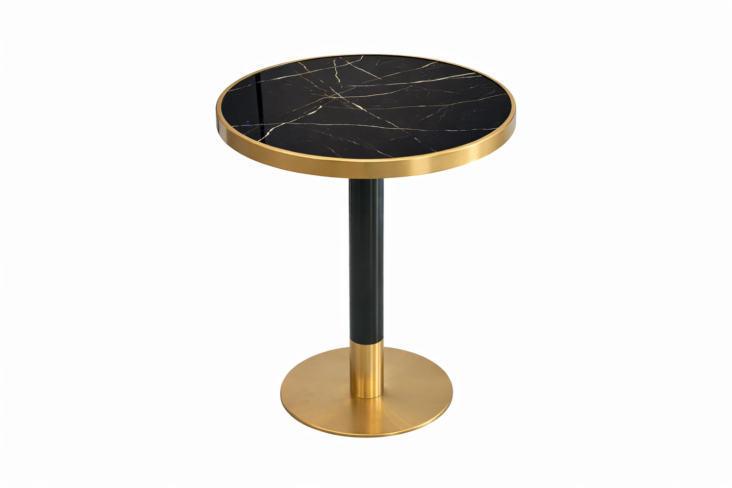 Commercial Luxury Dining Table – Black Glossy Sintered Stone Top with Gold Stainless Steel Base