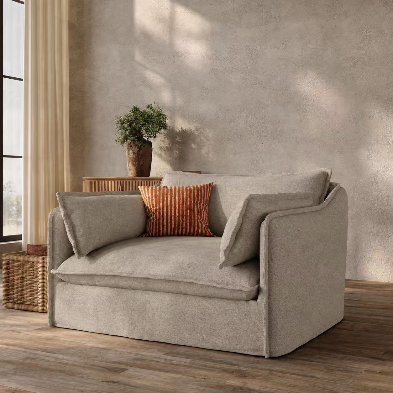 Luna-Beige Linen Single Sofa Accent Chair Kahki Removable Covers