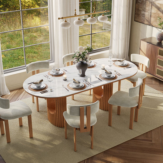 Silva - Table à manger ovale moderne en pierre frittée brillante