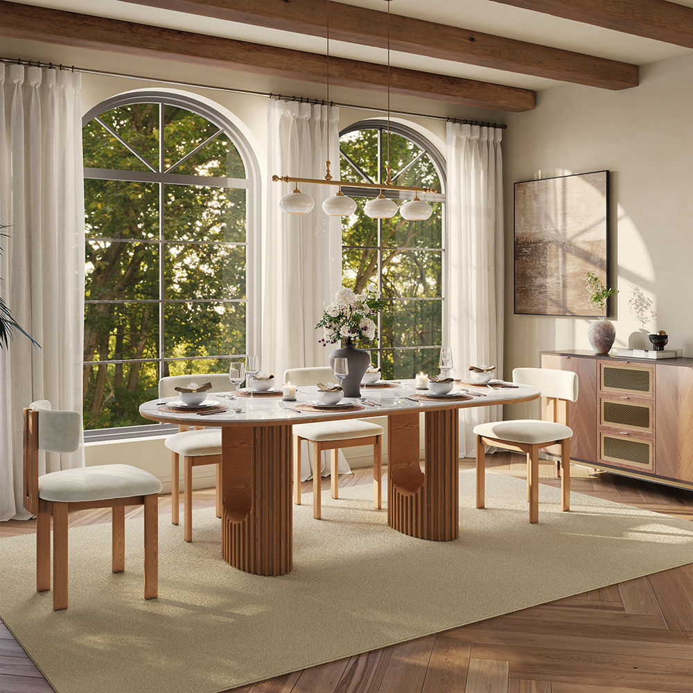 Silva - Table à manger ovale moderne en pierre frittée brillante