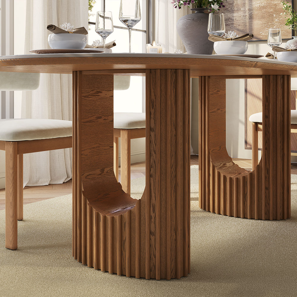 Silva - Table à manger ovale moderne en pierre frittée brillante