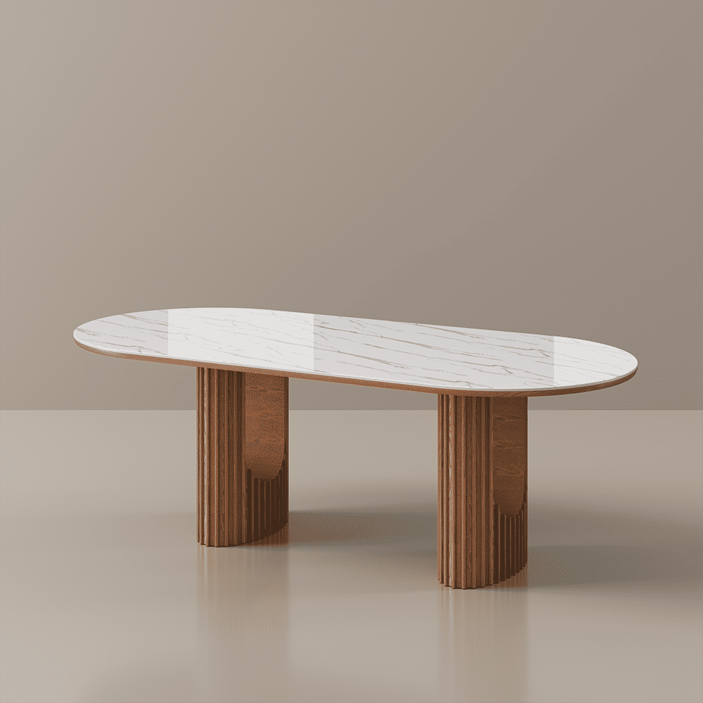 Silva - Table à manger ovale moderne en pierre frittée brillante