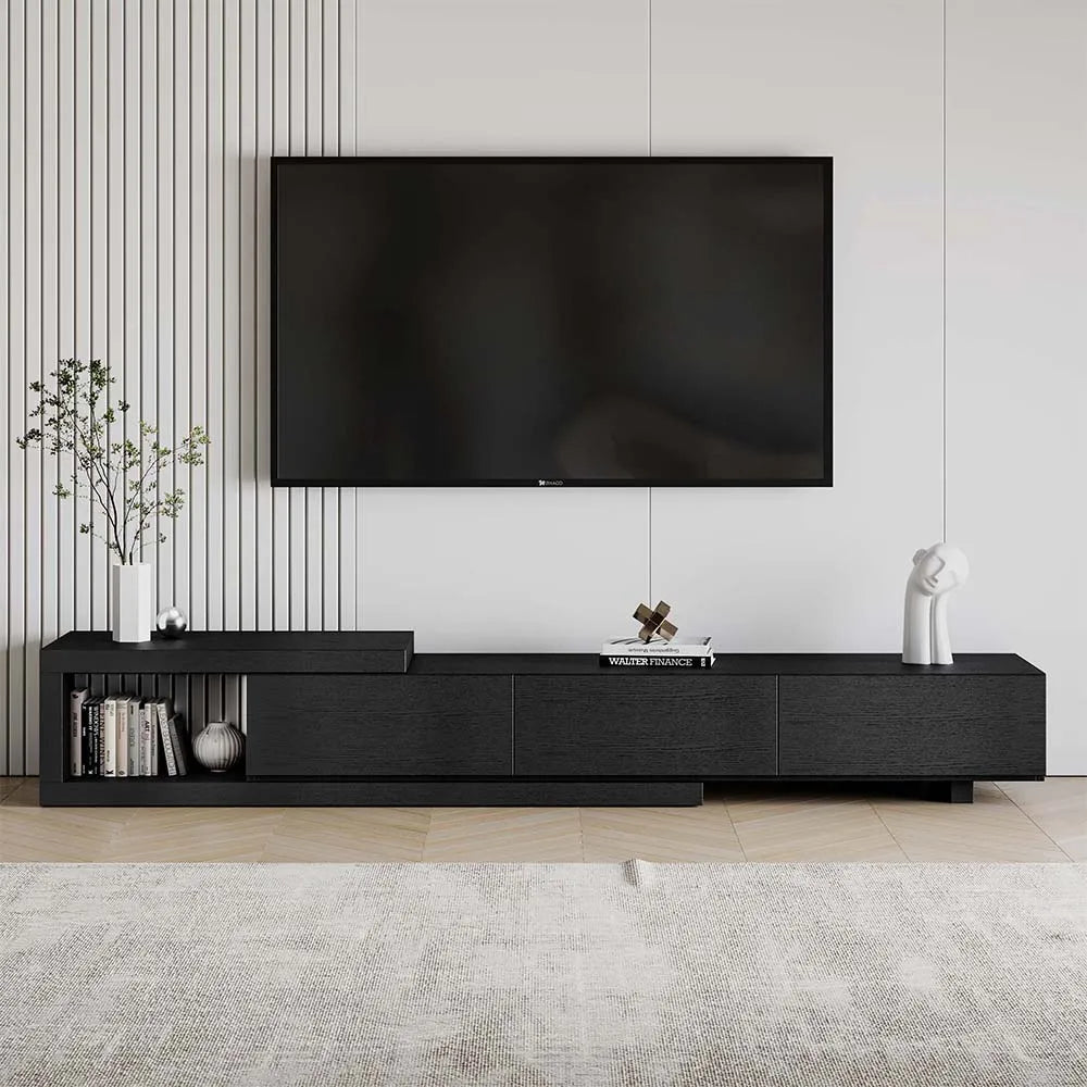 Meuble TV rétractable moderne en bois avec 3 tiroirs 