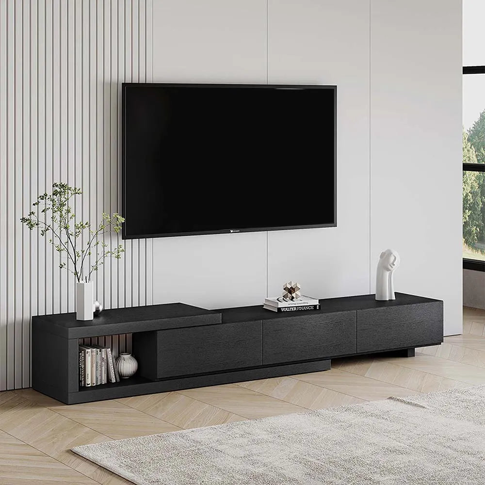 Meuble TV rétractable moderne en bois avec 3 tiroirs 
