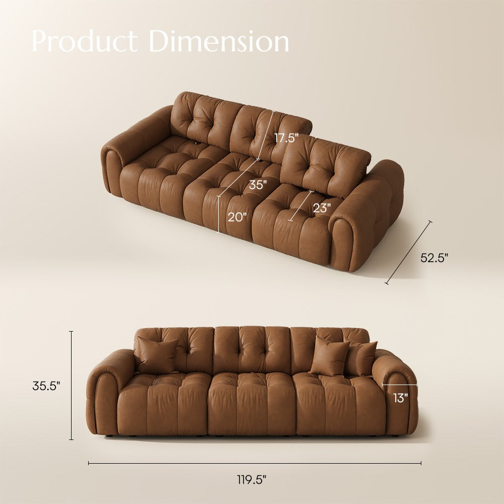 119.5-inch brown leather tufted sofa dimension diagram