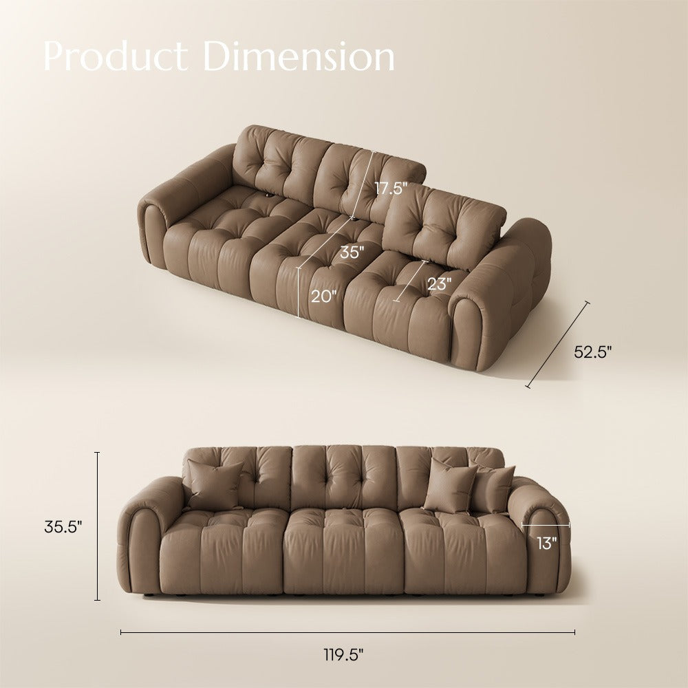 119.5-inch khaki leather tufted sofa dimension diagram