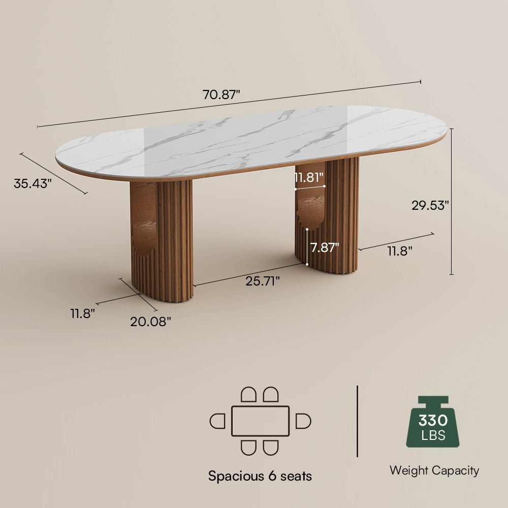 Silva - Table à manger ovale moderne en pierre frittée brillante
