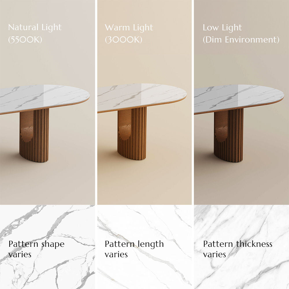 Silva - Table à manger ovale moderne en pierre frittée brillante