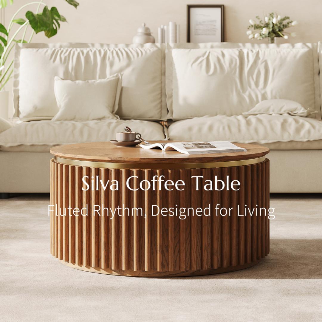 Silva-32" Round Fluted Coffee Table with Storage