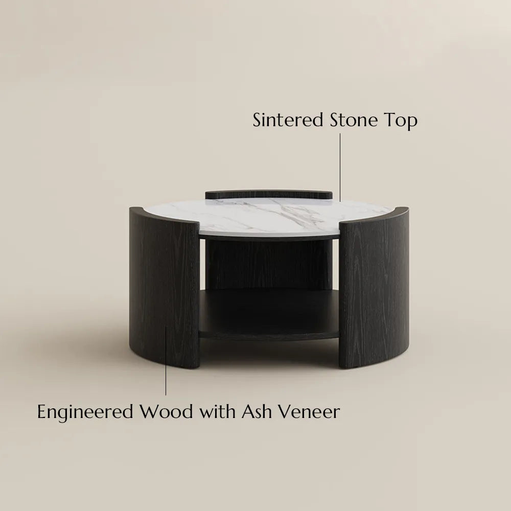 31" Round Coffee Table with Storage Shelf