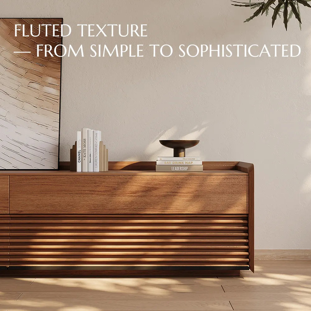 Ansel-78.74" Mid-Century Matte Travertine Stone Tabletop TV Stand
