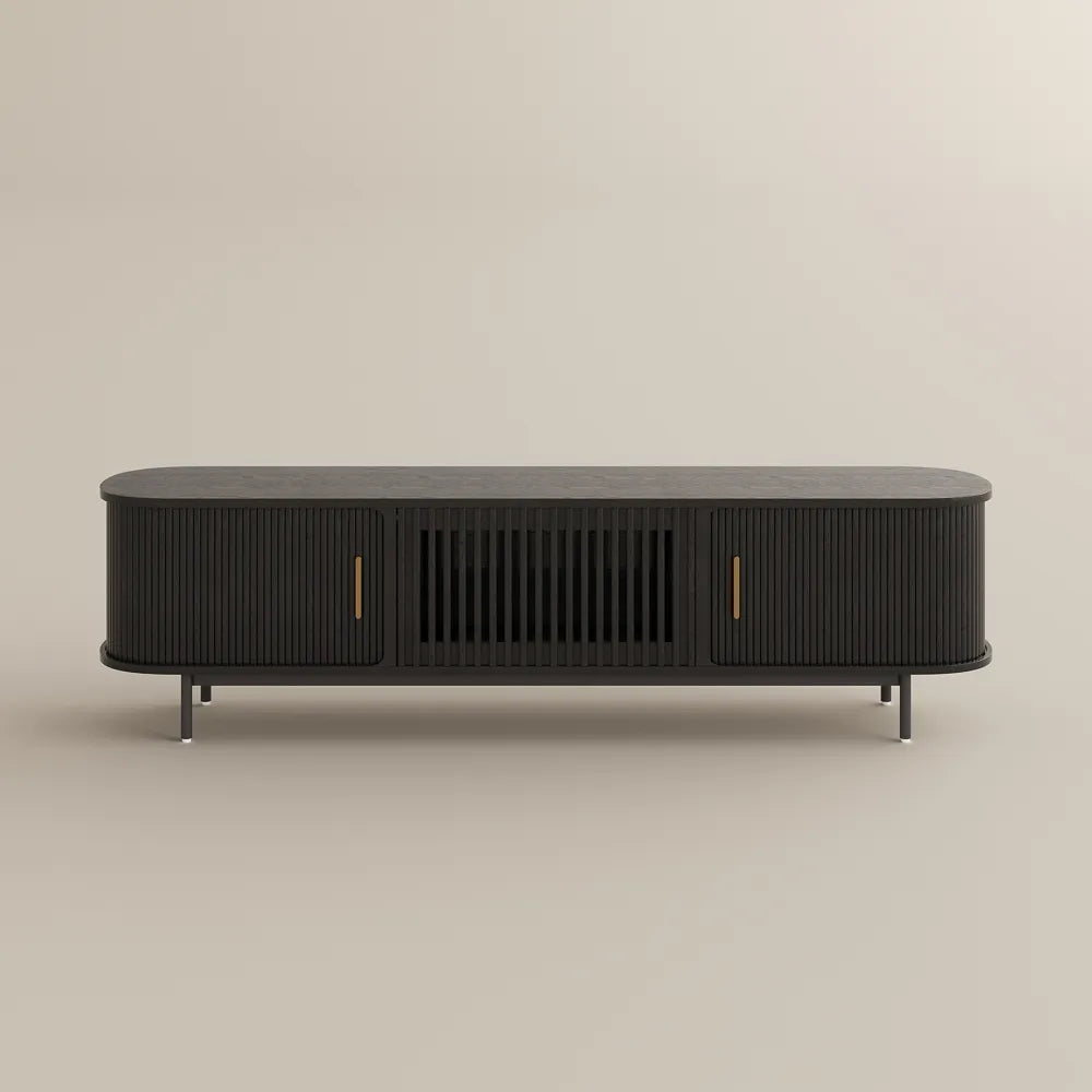 Eos-78.74"Mid-Century Modern Tambour Door TV Stand with LED Lights