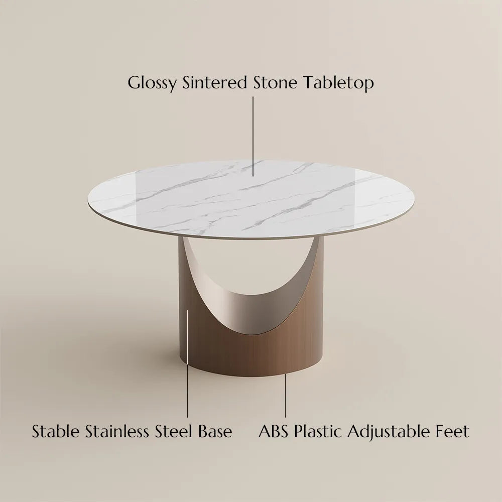 51in Hobart-Round Glossy Sintered Stone Dining Table