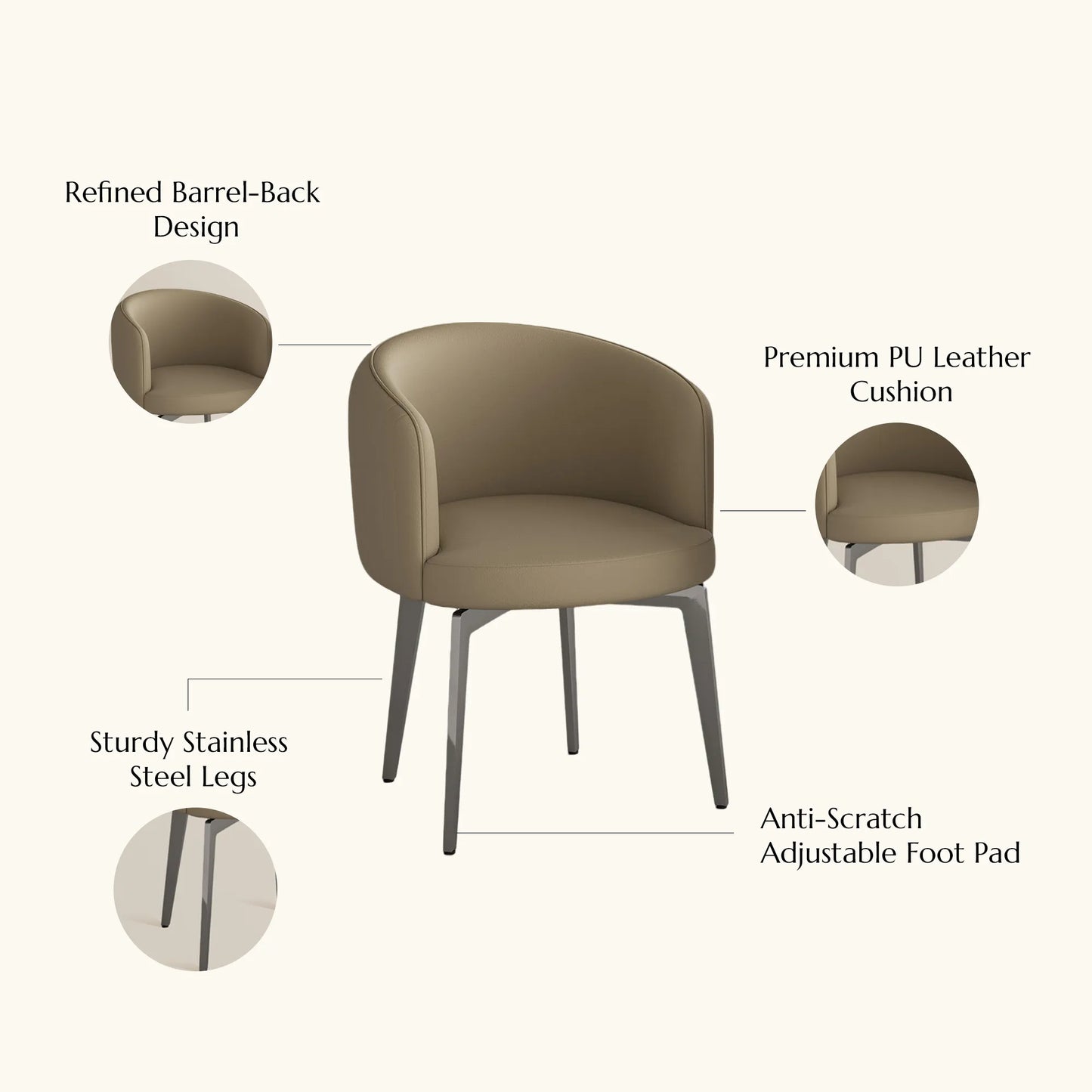 Modern Upholstered Barrel Dining Chairs Set of 2