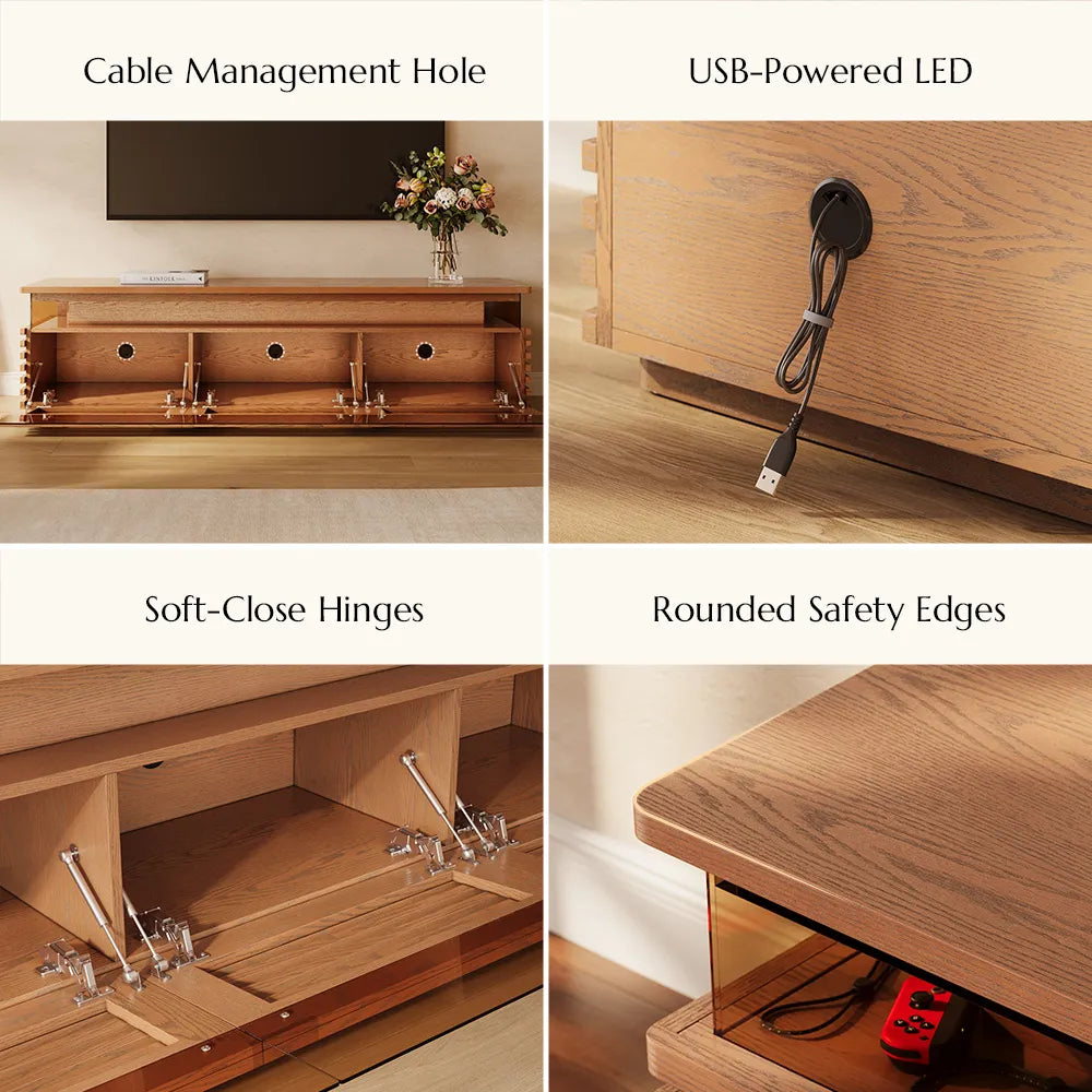 Selene-71" Horizontal Slatted TV Stand with Adjustable LED Lights