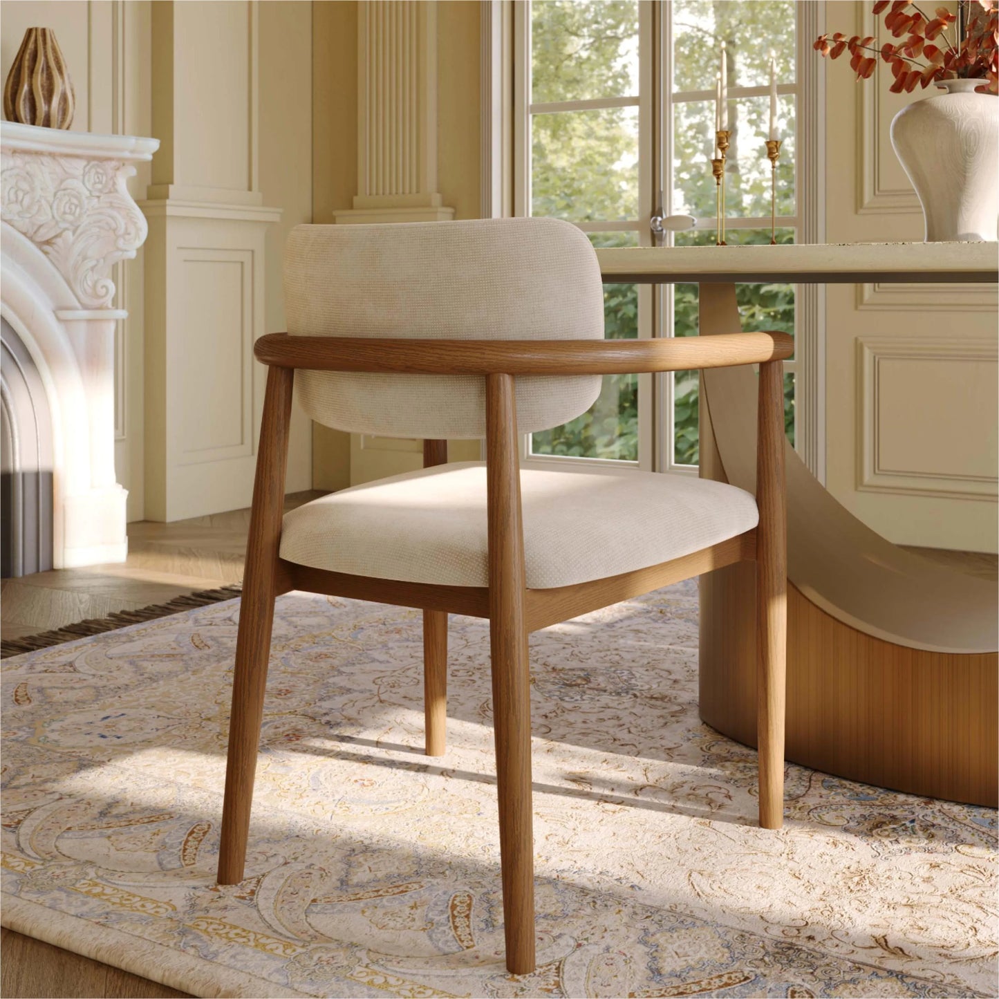 Mid-Century Modern Solid Wood Upholstered Dining Chair