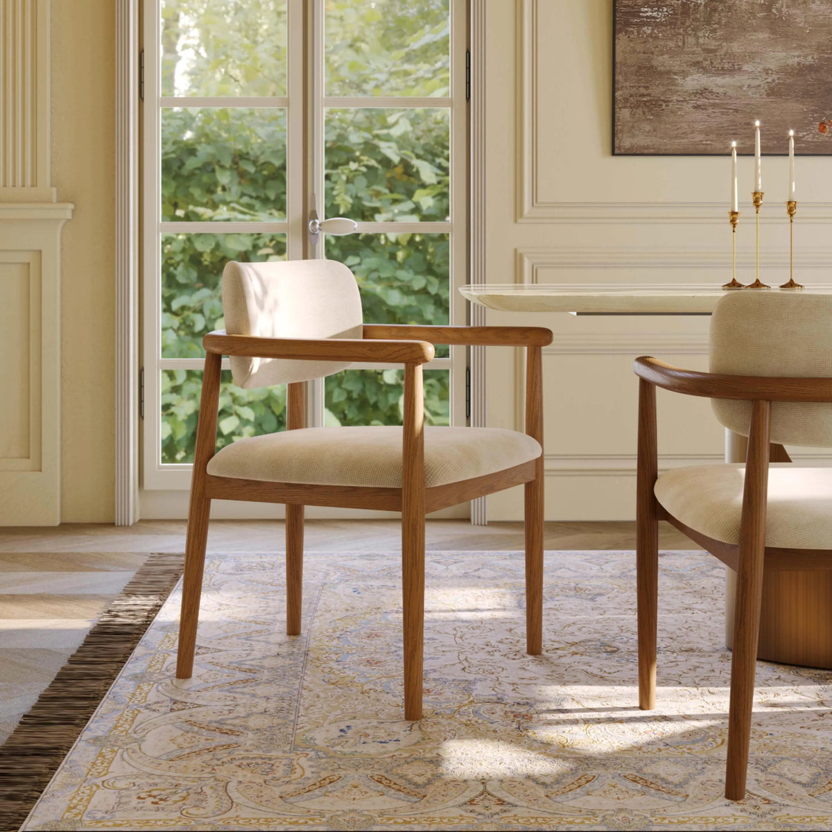 Mid-Century Modern Solid Wood Upholstered Dining Chair — view 1