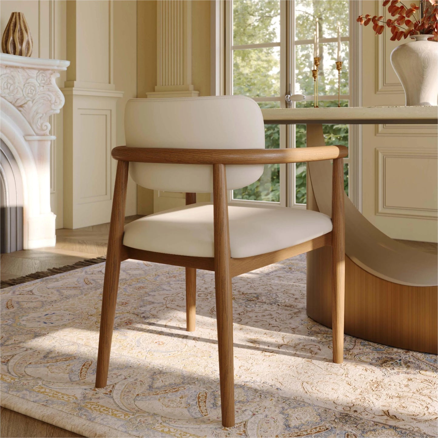 Mid-Century Modern Solid Wood Upholstered Dining Chair