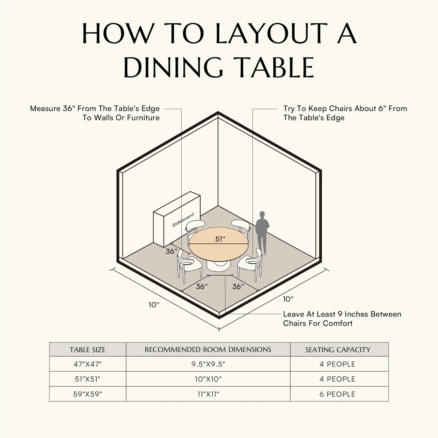 51-inch Hobart round polished sintered stone table, including 4 chairs