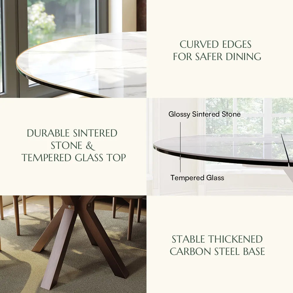 Hector-Oval Glossy Sintered Stone Extendable Dining Table