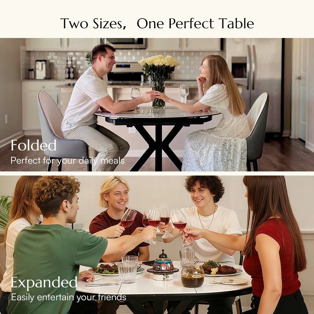 Hector-Oval Glossy Sintered Stone Extendable Dining Table