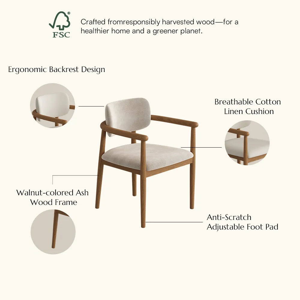 Mid-Century Modern Solid Wood Upholstered Dining Chair