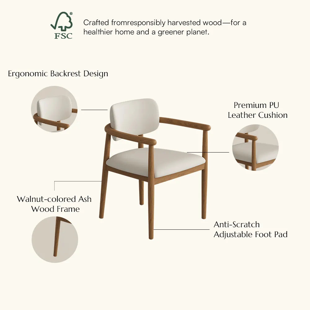 Mid-Century Modern Solid Wood Upholstered Dining Chair