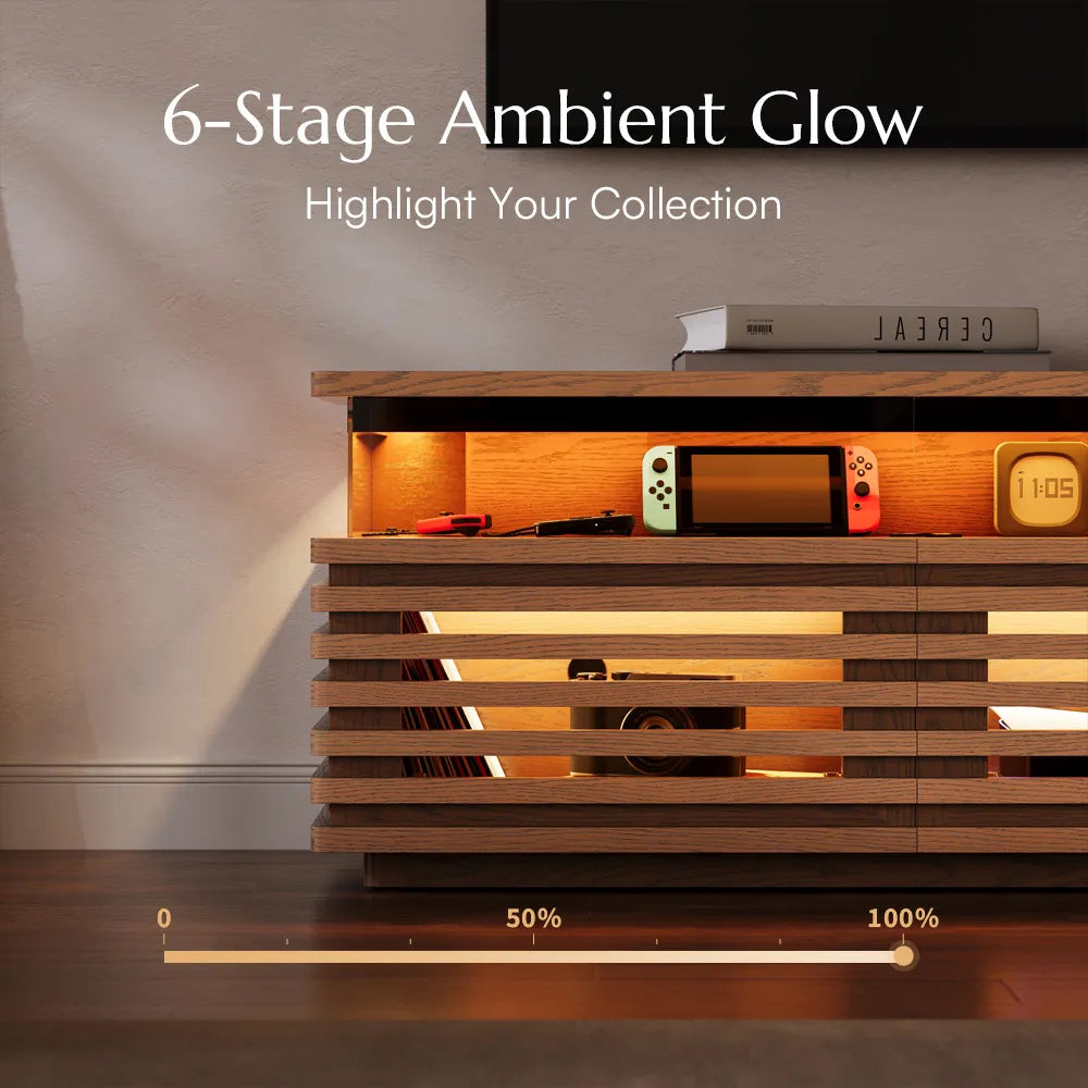 Selene-71" Horizontal Slatted TV Stand with Adjustable LED Lights
