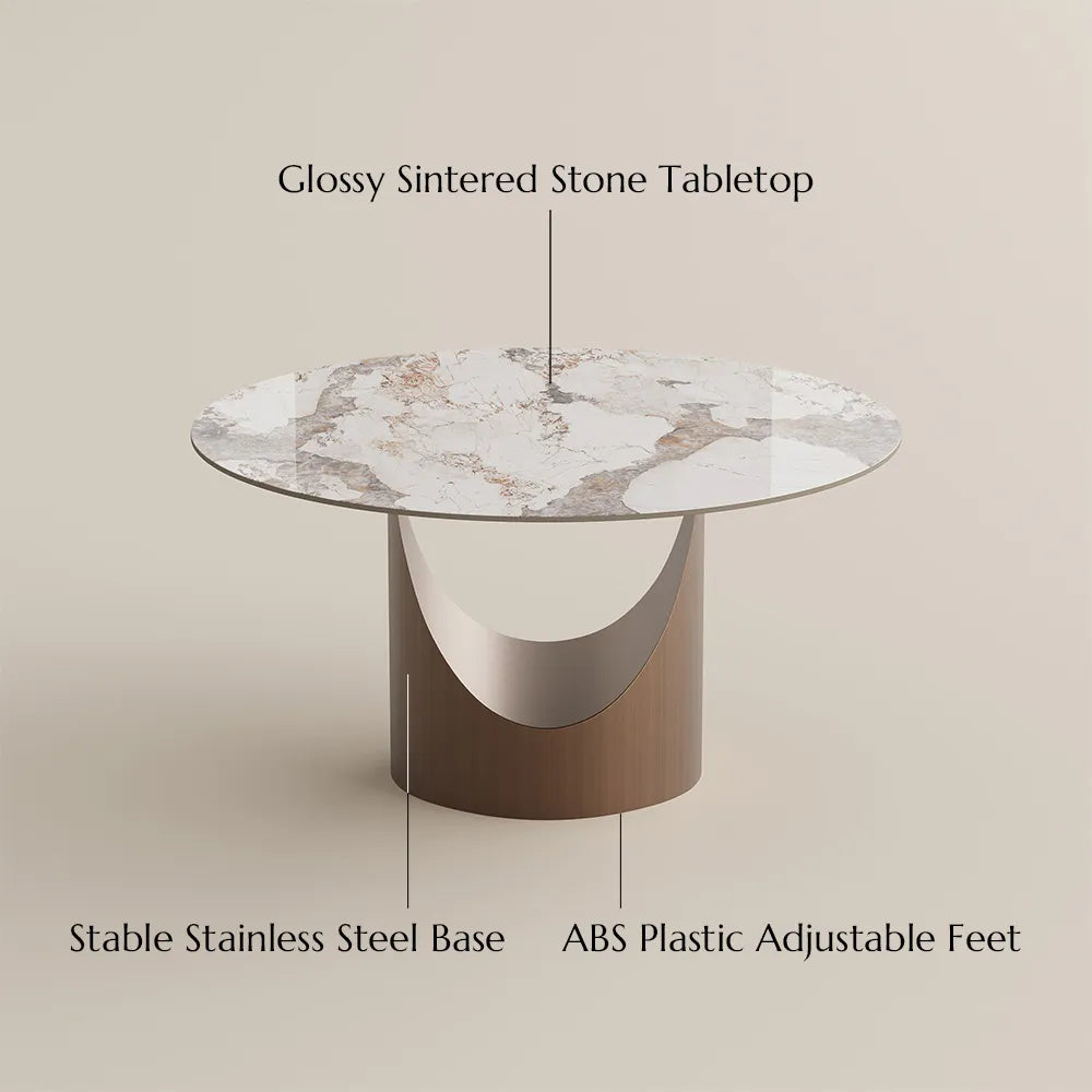 51-inch Hobart round polished sintered stone table, including 4 chairs