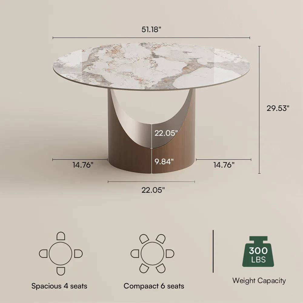 51-inch Hobart round polished sintered stone table, including 4 chairs